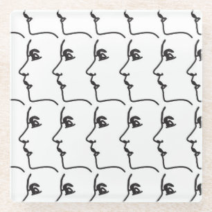 Dessous-de-verre En Verre Ligne continue, profils faciaux, illustration arti
