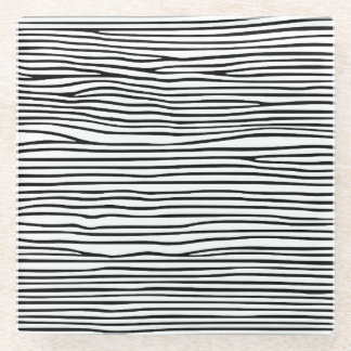 Dessous-de-verre En Verre Lignes horizontales abstraites_noir