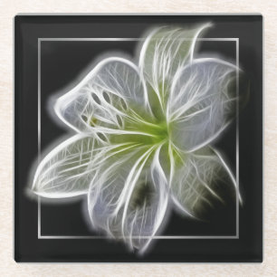 Dessous-de-verre En Verre Lily blanc époustouflant Art fractal Noir