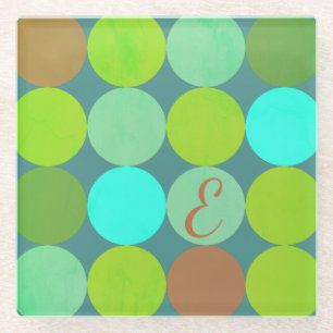 Dessous-de-verre En Verre Lime Vert Turquoise Turquoise & Rust Cercles Monog