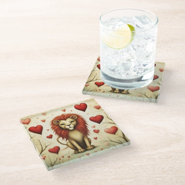 Dessous-de-verre En Verre Lion Love 2 (Incliné)