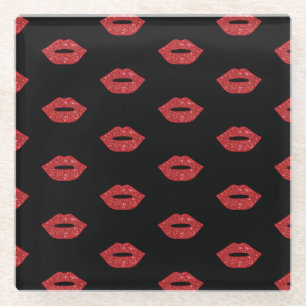 Dessous-de-verre En Verre Lips Parties scintillant embrasse l'élégante maqui