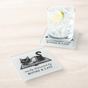 Dessous-de-verre En Verre Livre amusant en noir et blanc Chat noir drôle