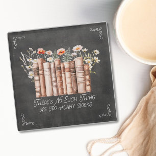 Dessous-de-verre En Verre Livres avec fleurs et citation sur tableau noir