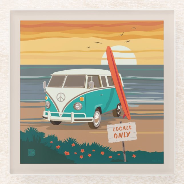 Dessous-de-verre En Verre Locaux uniquement | VW Surf Van (Devant)