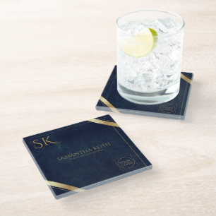 Dessous-de-verre En Verre Logo d'entreprise Luxury Navy Leather 2025 Custom