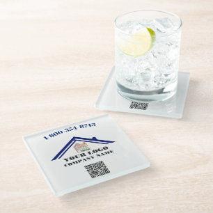 Dessous-de-verre En Verre Logo personnalisé carré Code QR 