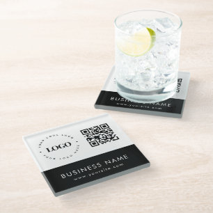 Dessous-de-verre En Verre Logo professionnel personnalisé QR Code et texte p
