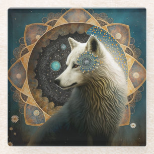Dessous-de-verre En Verre Loup blanc Mandala