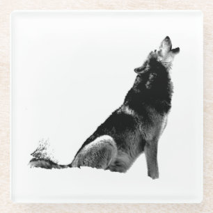 Dessous-de-verre En Verre Loup de Howling blanc noir