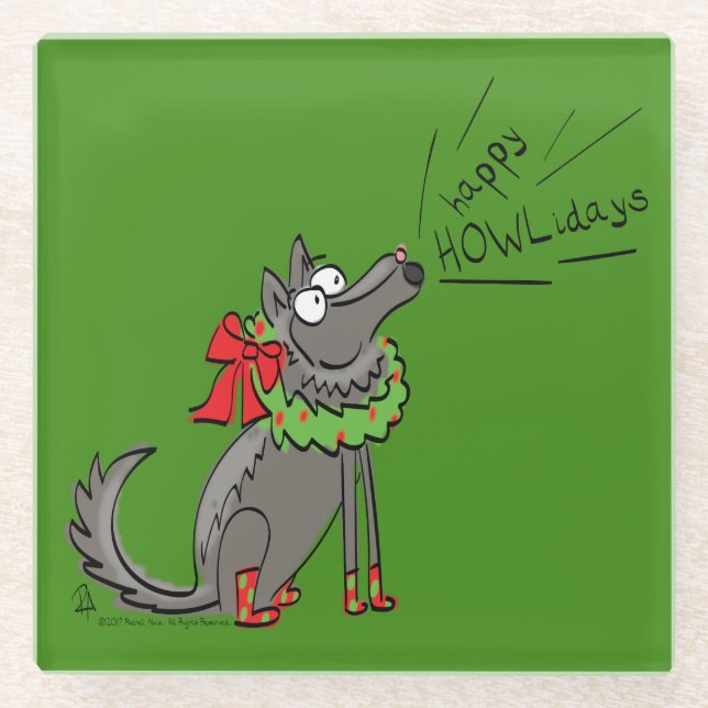 Dessous-de-verre En Verre Loup Noël Funny Mignonnes Enfants (Devant)