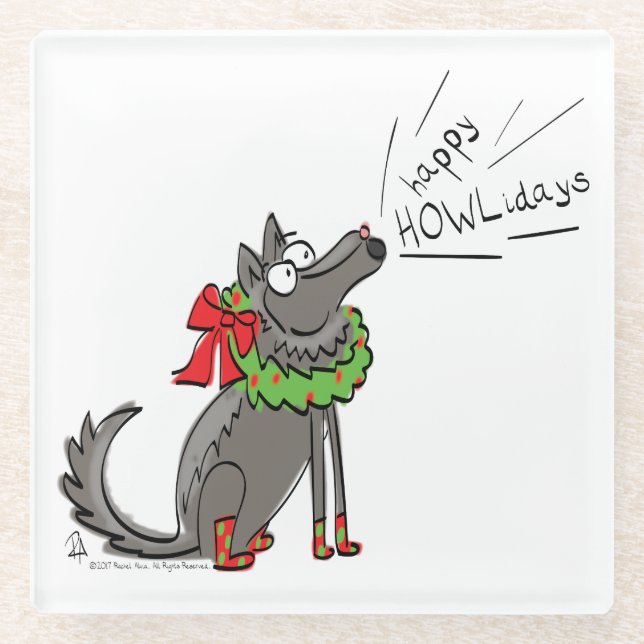 Dessous-de-verre En Verre Loup Noël Funny Mignonnes Enfants (Devant)