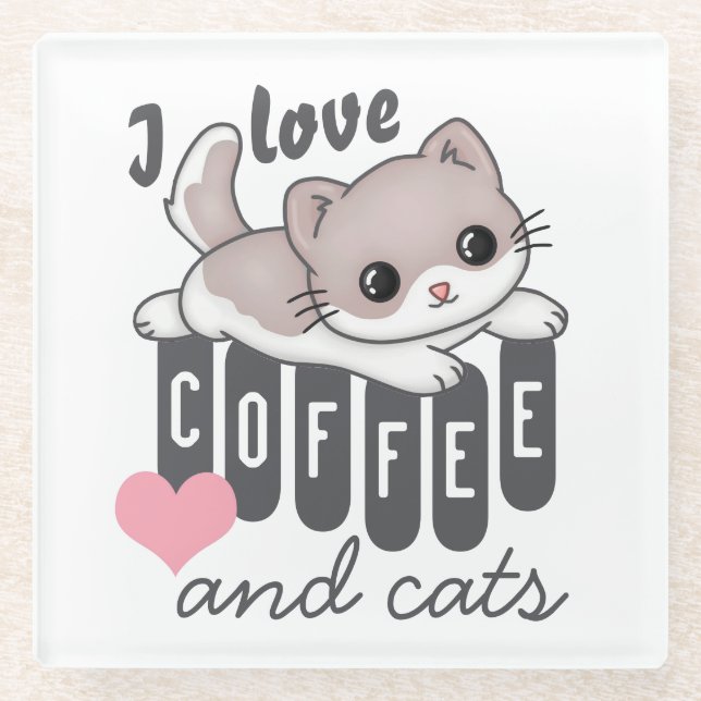 Dessous-de-verre En Verre Love Coffee and Cats mignonne (Devant)