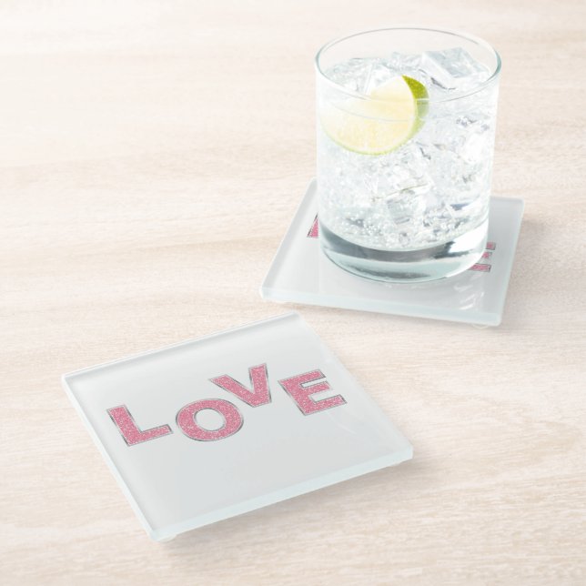 Dessous-de-verre En Verre Love Parties scintillant rose (Incliné)