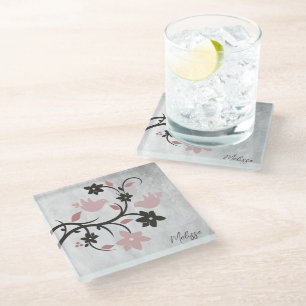 Dessous-de-verre En Verre Lovebirds roses Dessous de verre de verre personna