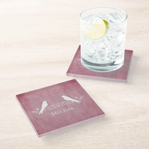 Dessous-de-verre En Verre Lovebirds roses Vin Floral Vin Verre Dessous de ve