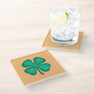 Dessous-de-verre En Verre Lucky 4 feuilles irlandais Clover tan dessous de v