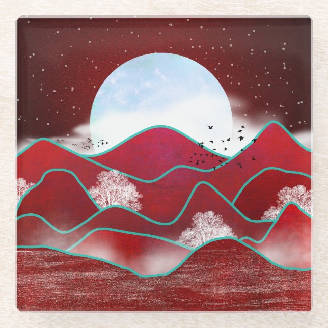 Dessous-de-verre En Verre Lune rouge (Devant)