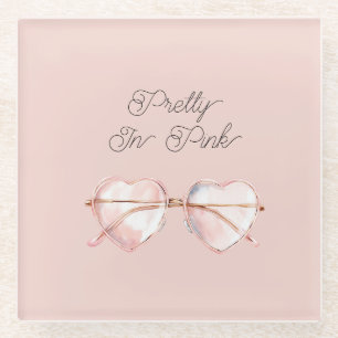 Dessous-de-verre En Verre Lunettes de soleil Pretty in Pink Heart 