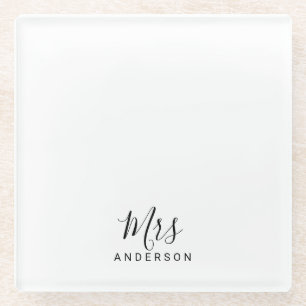 Dessous-de-verre En Verre M. et Mme. Script moderne noir et blanc
