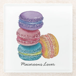 Dessous-de-verre En Verre Macarons arc-en-ciel mignons en aquarelle 