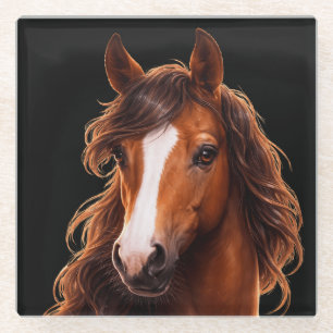 Dessous-de-verre En Verre Magnifique, cheval brun avec une liste blanche