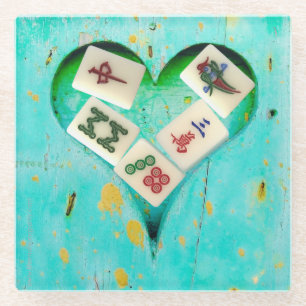 Dessous-de-verre En Verre Mahjong remplit mon coeur dessous de verre en verr