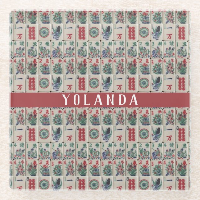 Dessous-de-verre En Verre Mahjong Tiles Motif Personnalisé (Devant)