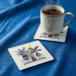 Dessous-de-verre En Verre Maison Botanique moderne en pots Plante Illustrati