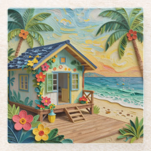 Dessous-de-verre En Verre Maison de plage Art océanique côtier