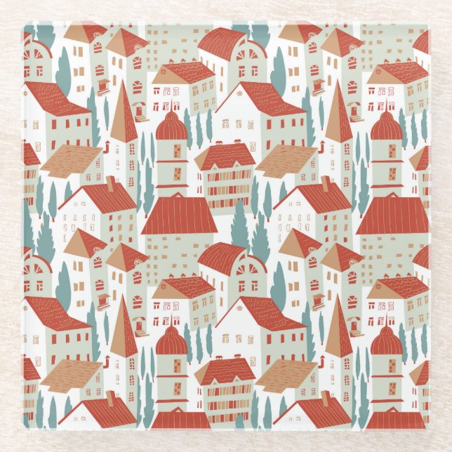 Dessous-de-verre En Verre Maisons De Ville : Illustration Sans Faille (Devant)