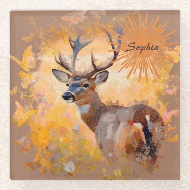 Dessous-de-verre En Verre Majestic Deer in a Field of Wildflowers (Devant)