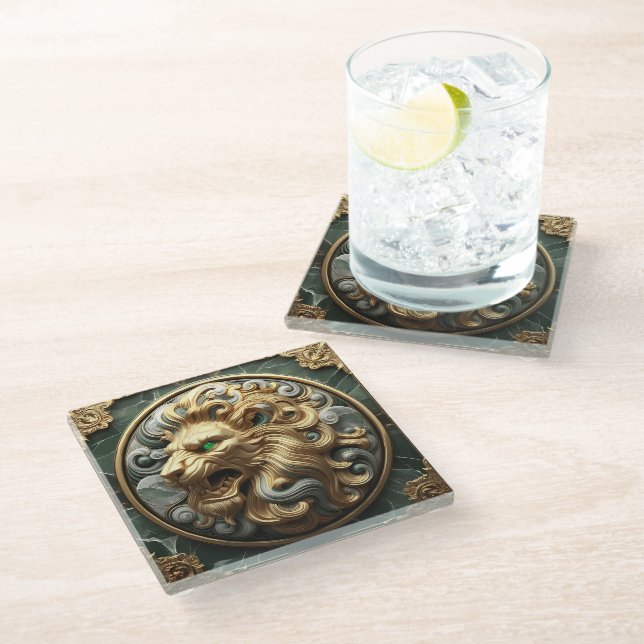 Dessous-de-verre En Verre Majestic Golden Lion Emblem Design (Incliné)