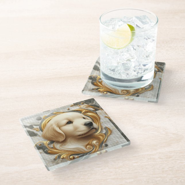 Dessous-de-verre En Verre Majestic Golden Retriever Marble Essence (Incliné)