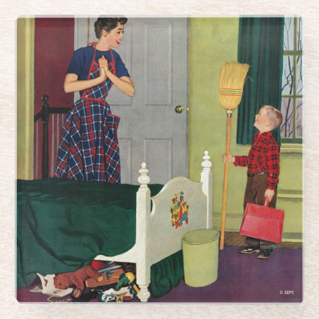 Dessous-de-verre En Verre Maman, J'Ai Nettoyé Ma Chambre ! (Devant)