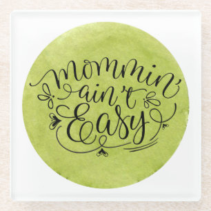 Dessous-de-verre En Verre Maman n'est pas facile sur cercle aquarelle verte