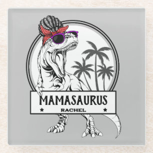 Dessous-de-verre En Verre Mamasaurus Mom T rex Dino Funny Nom personnalisé