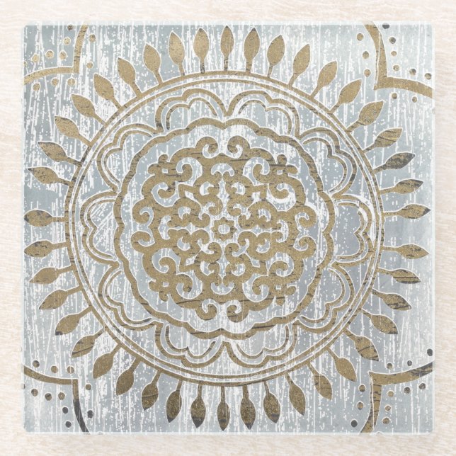 Dessous-de-verre En Verre Mandala Gold Design (Devant)