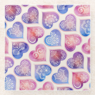 Dessous-de-verre En Verre Mandala Hearts Motif