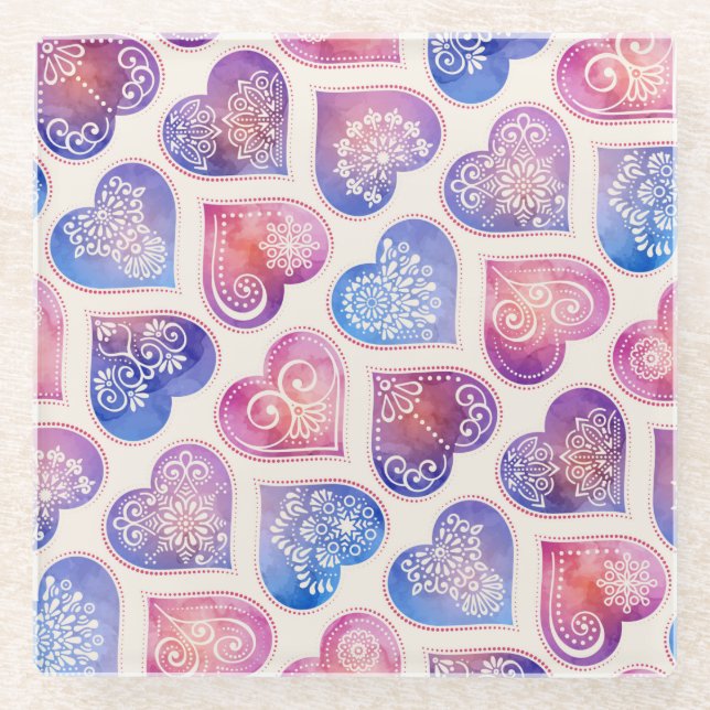 Dessous-de-verre En Verre Mandala Hearts Motif (Devant)