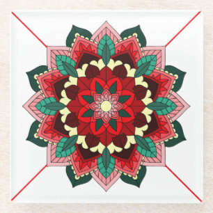 Dessous-de-verre En Verre Mandala Motif 02 en Dessous de verre de verre roug