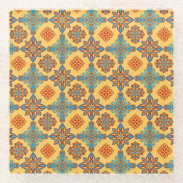 Dessous-de-verre En Verre Mandalas en jaune ambre (Devant)