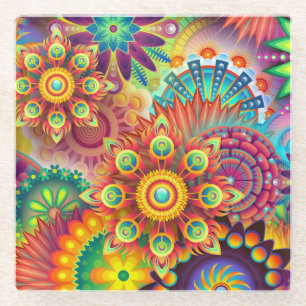 Dessous-de-verre En Verre Mandalas vibrantes. Dessous-de-verres. Coussin cor