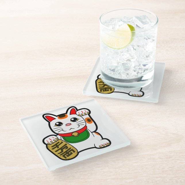 Dessous-de-verre En Verre Maneki Neko : Lucky Cat japonais (Incliné)