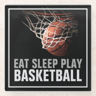 Dessous-de-verre En Verre Manger Sommeil Jouer Basket-Ball Artwork Motivatio