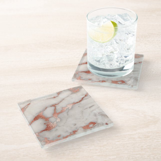 Dessous-de-verre En Verre marbre blanc et or faux rose (Incliné)