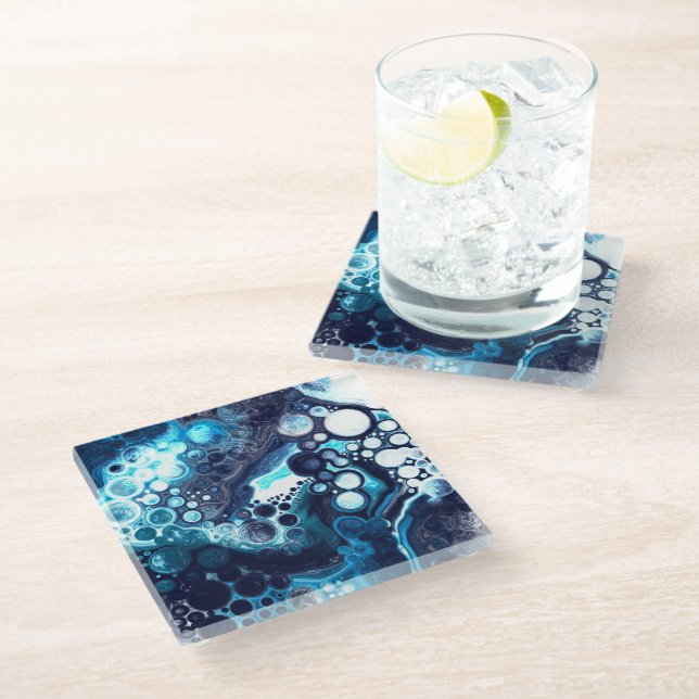 Dessous-de-verre En Verre Marbre Bleu foncé Art numérique fluide (Incliné)