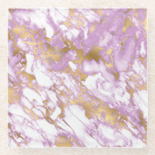Dessous-de-verre En Verre Marbre Moderne Violet Clair, Blanc et Or