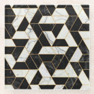 Dessous-de-verre En Verre Marbre noir et blanc avec des dessous de verre