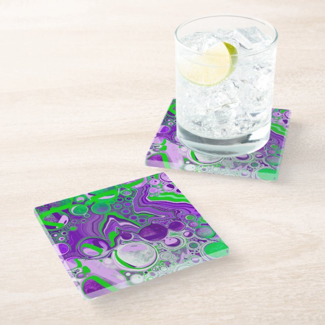 Dessous-de-verre En Verre Marbre vert pourpre et citron vert (Incliné)